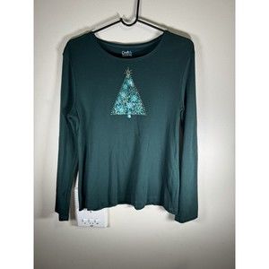 Croft and Barrow Women MED Hunter Green Holiday Bling Christmas Tree  T-Shirt.